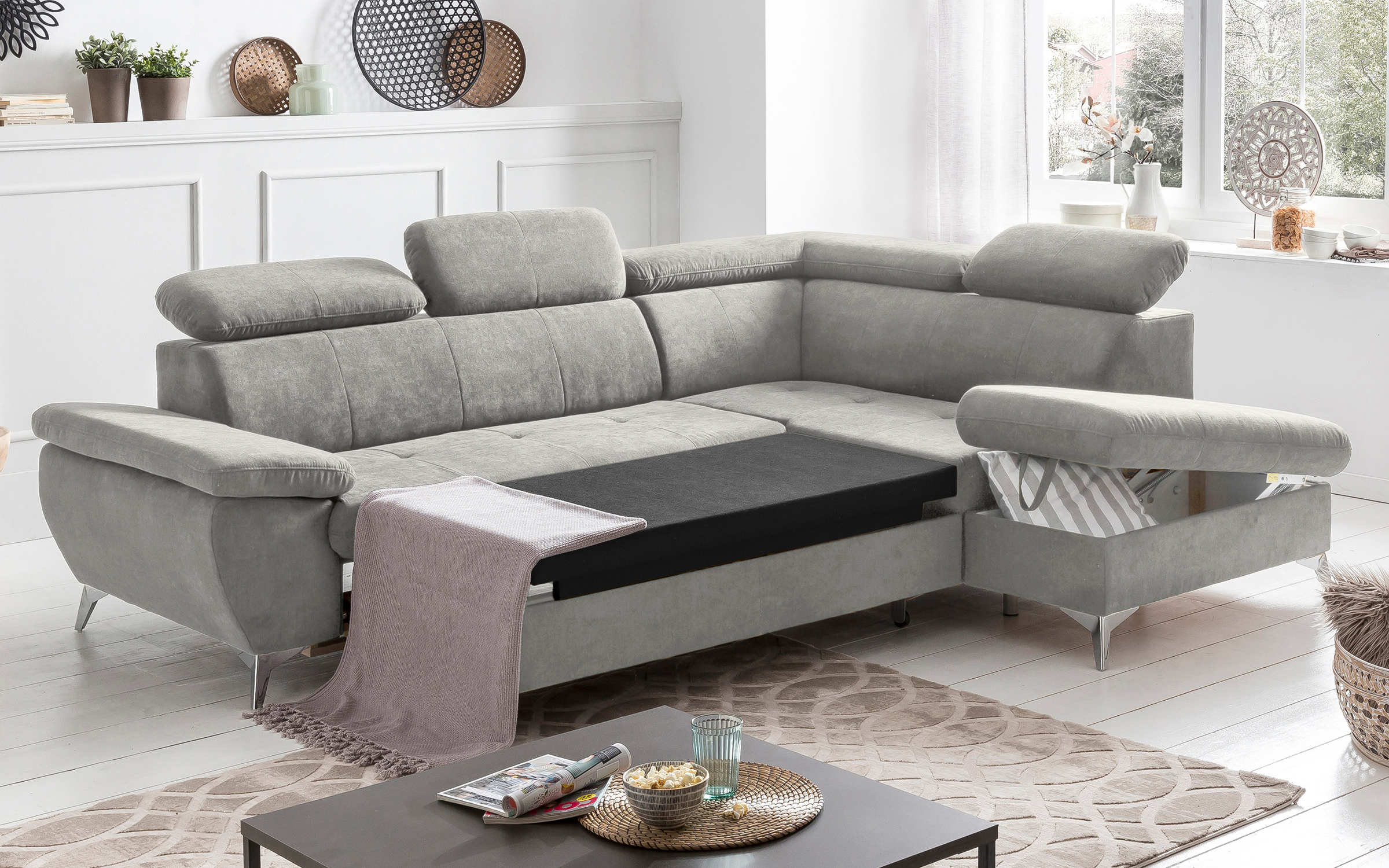 Extendable corner sofa Galaro, light grey  2